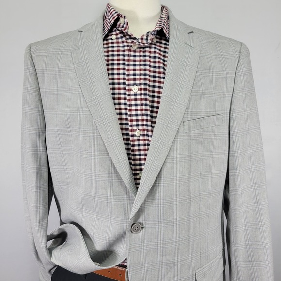 Alfani Men's Sport Coat Blazer Two Button Gray Plaid Poly Blend SLIM 46L NEW - Picture 6 of 16